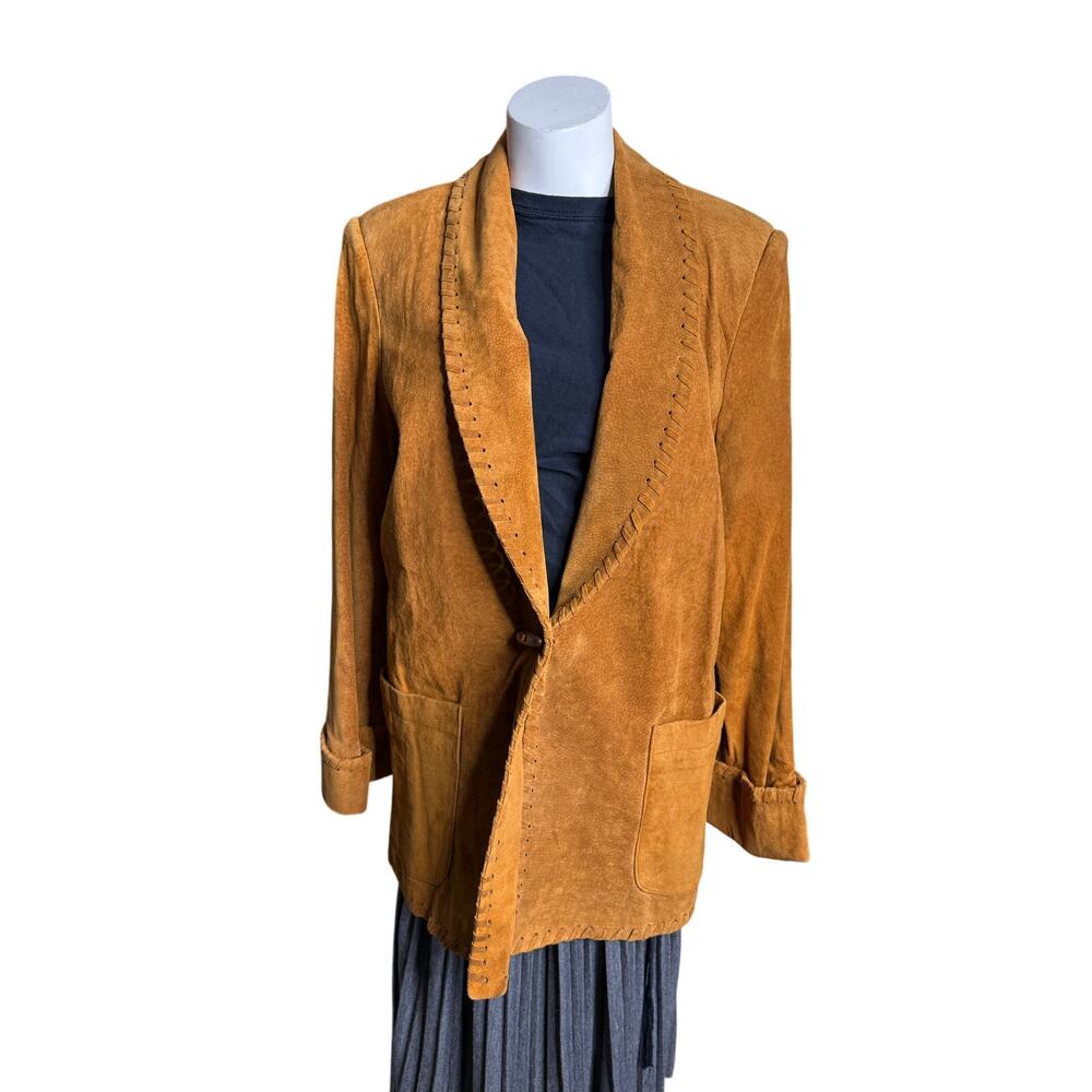 Vintage Cedars  Leather Jacket Women's Medium Brown One Button Closure